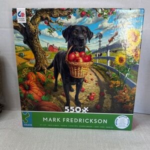 Crack Puzzle farmers Friend 550 PCS 19 x 19” lab holding basket of apples NEW